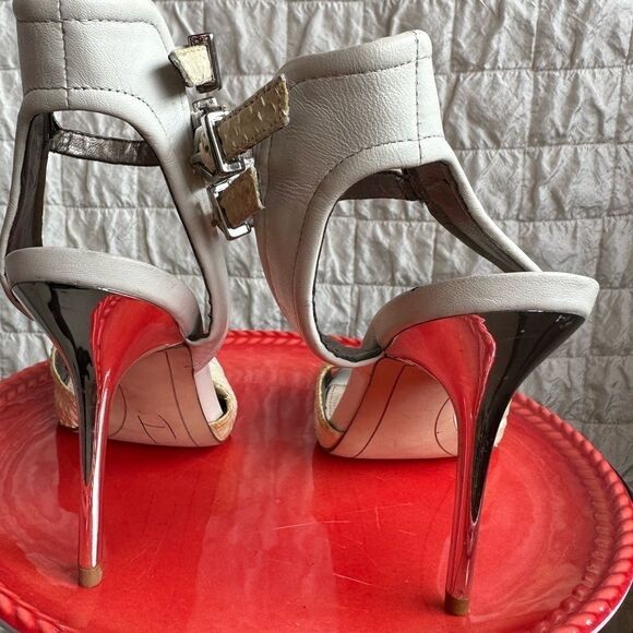 SAM Edelman Women's gladiator Ayda Ankle Strap High silver spike Heels sz 6.5 - Picture 4 of 7